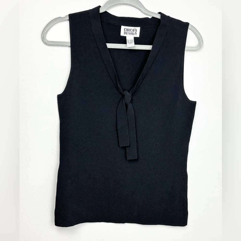 Chico's Design Black Tie Front Sleeveless Sweater Chicos 0, Small
